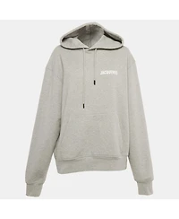 Pre-Owned Jacquemus Women's Grey Logo Print Cotton Hoodie