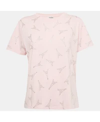 Pre-Owned Balenciaga Women's Pink Eiffel Tower Crystal Jersey T-Shirt