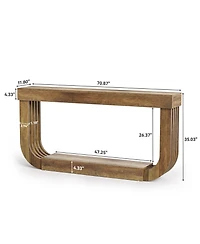 Tribesigns 70.9-Inch Extra Long Narrow Console Table, 2-Tier Brown Wooden Sofa Table with U-Shaped Pedestal