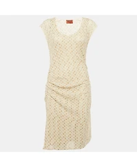 Pre-Owned Missoni Women's Beige Patterned Lurex Knit Ruche Midi Dress