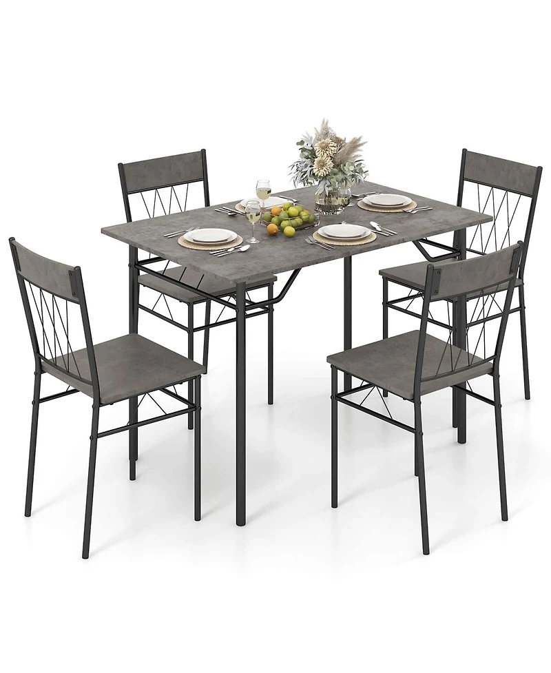 Costway 5PCS Dining Table Set for 4 Rectangular Kitchen & Chairs with Metal Frame Cement