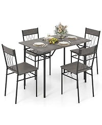 Costway 5PCS Dining Table Set for 4 Rectangular Kitchen & Chairs with Metal Frame Cement