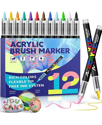 Htutwoo Colors Acrylic Paint Markers, with Soft Brush Tip, Waterproof and No Bleed for Fabric, Egg