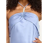Seni & Cade Juniors' Sleeveless Halter Neck Satin Dress