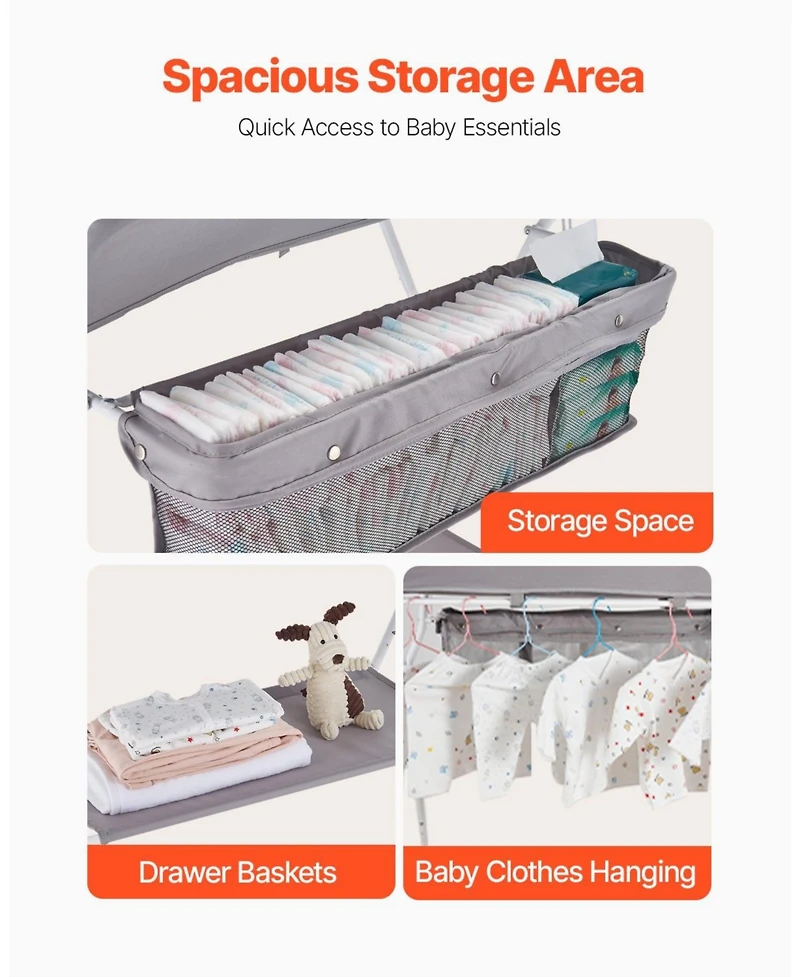 Slickblue Foldable Baby Changing Table with Wheels and Side Basket