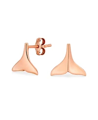 Bling Jewelry Set of 2 Ocean-Inspired Rose Gold Mermaid Fin Whale Tail & Silver Shark Tooth Stud Earrings Sterling Silver