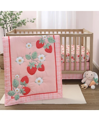 The Peanutshell Crib Bedding Set for Baby Girls, Strawberry Sweet, 3 Pieces
