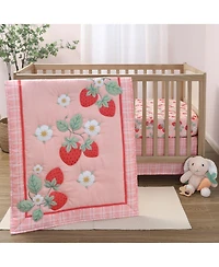 The Peanutshell Crib Bedding Set for Baby Girls, Strawberry Sweet, 3 Pieces