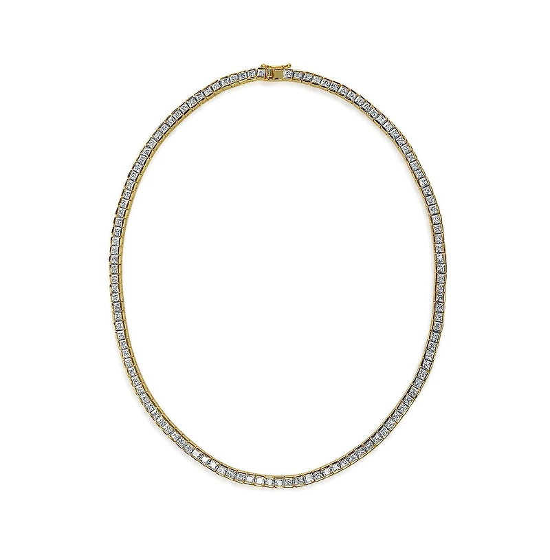 Bling Jewelry Princess-Cut Cz Tennis Necklace & 1CT Square Cz Stud Earrings Jewelry Set Gold-Tone Plated