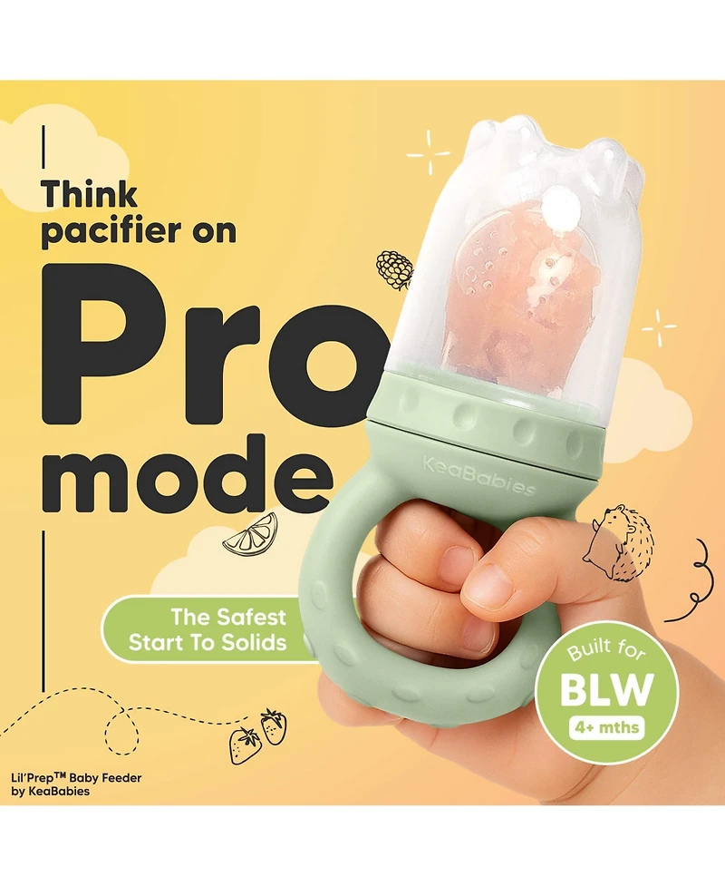 KeaBabies 2-Pack Prep Baby Food Feeder, Bpa-Free Silicone Fruit Feeder for Teething, 6-12 Months Blw Feeding Essentials