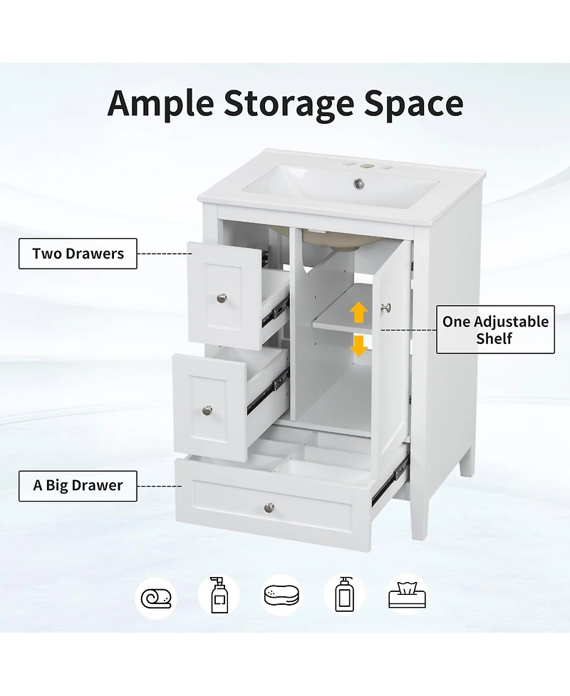 Casainc Bathroom Vanity with Adjustable Shelf and Removable Dividers