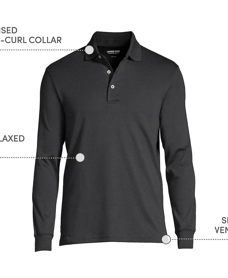 Lands' End Men's Long Sleeve Cotton Supima Polo Shirt