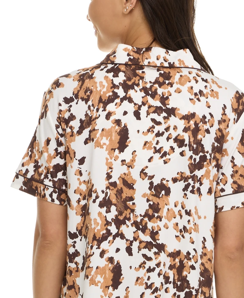 Flora by Nikrooz Women's Gabriella Printed Notch Collar and Long Pant Set