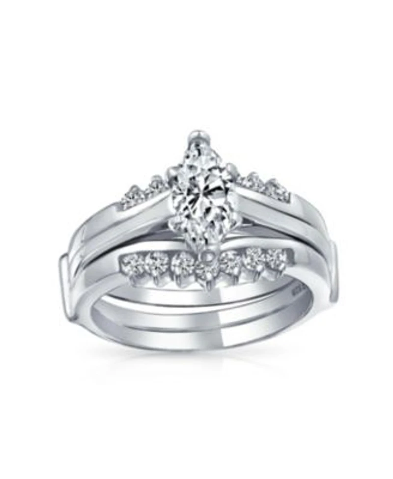 Bling Jewelry 2.5CT Marquise Solitaire Cubic Zirconia Promise Ring Set with Cz Band Guard Enhancer Sterling Silver