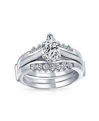 Bling Jewelry 2.5CT Marquise Solitaire Cubic Zirconia Promise Ring Set with Cz Band Guard Enhancer Sterling Silver