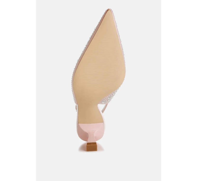 Vernaos Pointed Toe Rhinestone Slingbacks