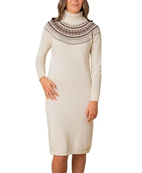 Hope & Henry Women's Organic Long Sleeve Turtleneck Intarsia Sweater Dress