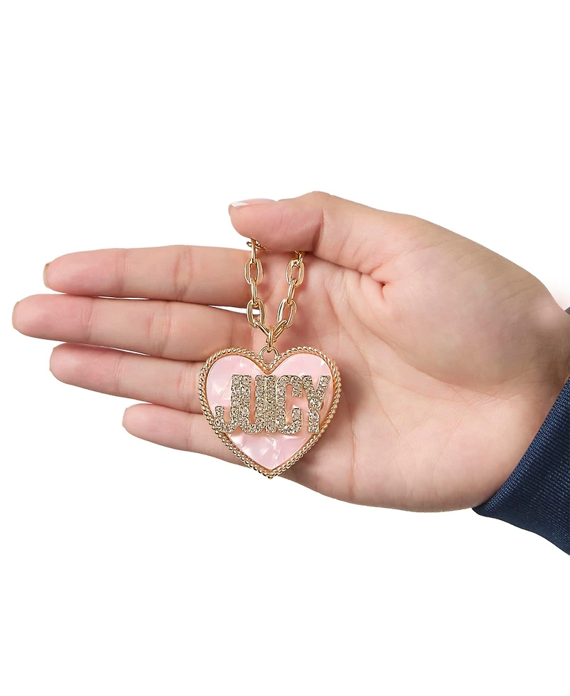 Juicy Couture Juicy Heart Pendant Necklace, Gold Tone with Pink Mop