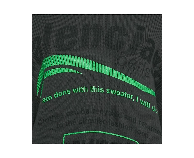 Pre-Owned Balenciaga Women's Grey Printed Rib Knit Oversized Sweater