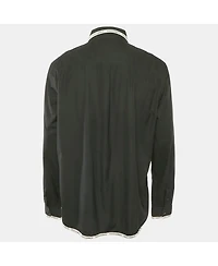 Pre-Owned Dolce & Gabbana Men's Black Cotton Logo Trimmed Button Front Shirt