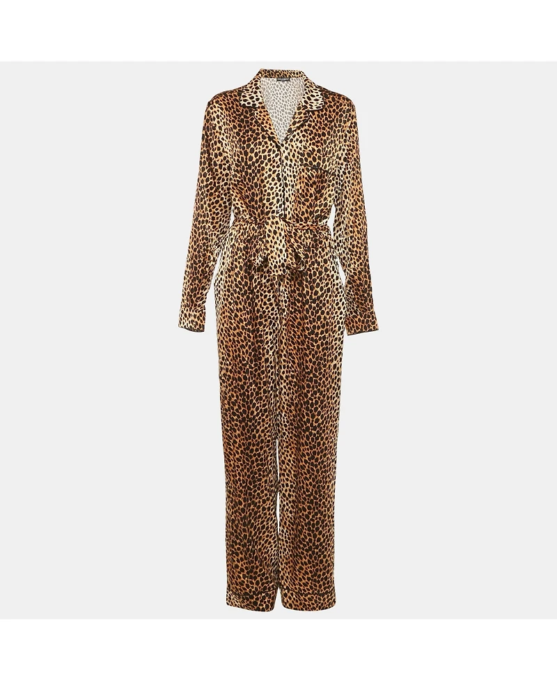 Pre-Owned Dolce & Gabbana Women's Brown Leopard Print Silk Belted Jumpsuit