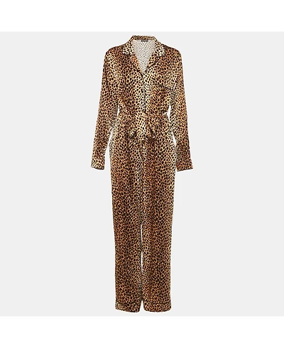 Pre-Owned Dolce & Gabbana Women's Brown Leopard Print Silk Belted Jumpsuit