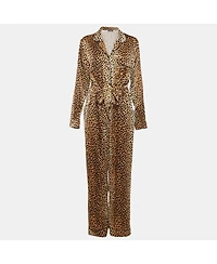 Pre-Owned Dolce & Gabbana Women's Brown Leopard Print Silk Belted Jumpsuit