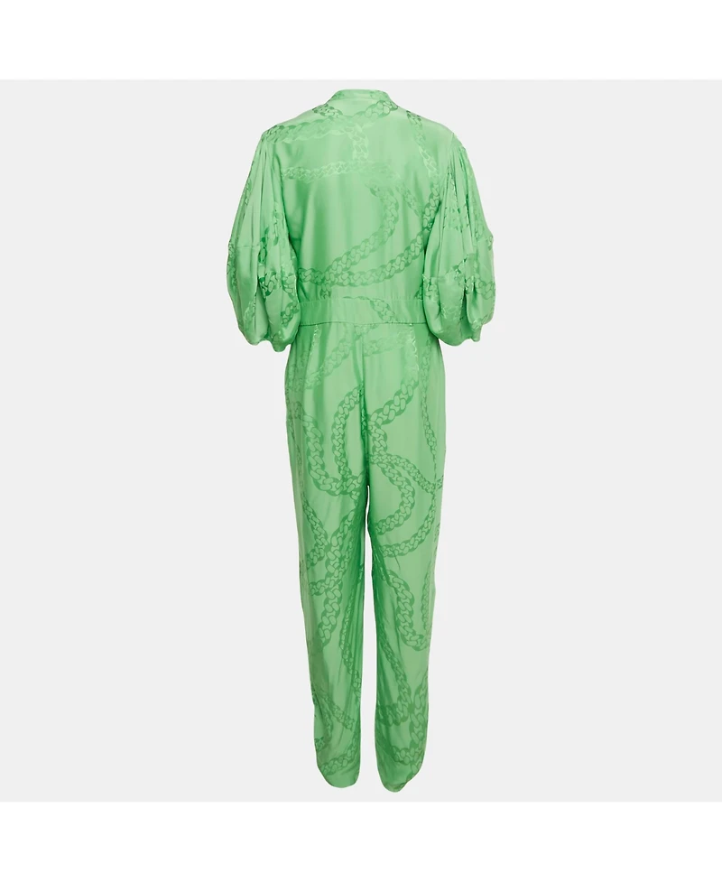 Pre-Owned Stella Mccartney Women's Green Jacquard Tie Detail Jumpsuit
