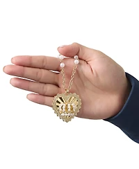 Juicy Couture Heart Crown Necklace, Gold-Tone with Pearl Accent