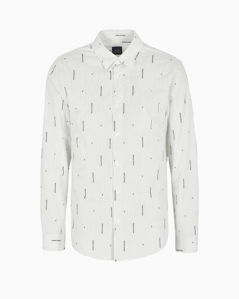 A|X Armani Exchange Men's Slim Fit Long Sleeve Button-Front Striped Logo Print Shirt