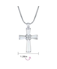 Bling Jewelry Religious Mother Of Pearl Mop Cross Pendant Necklace Rhodium Plated Brass Snake Chain Included