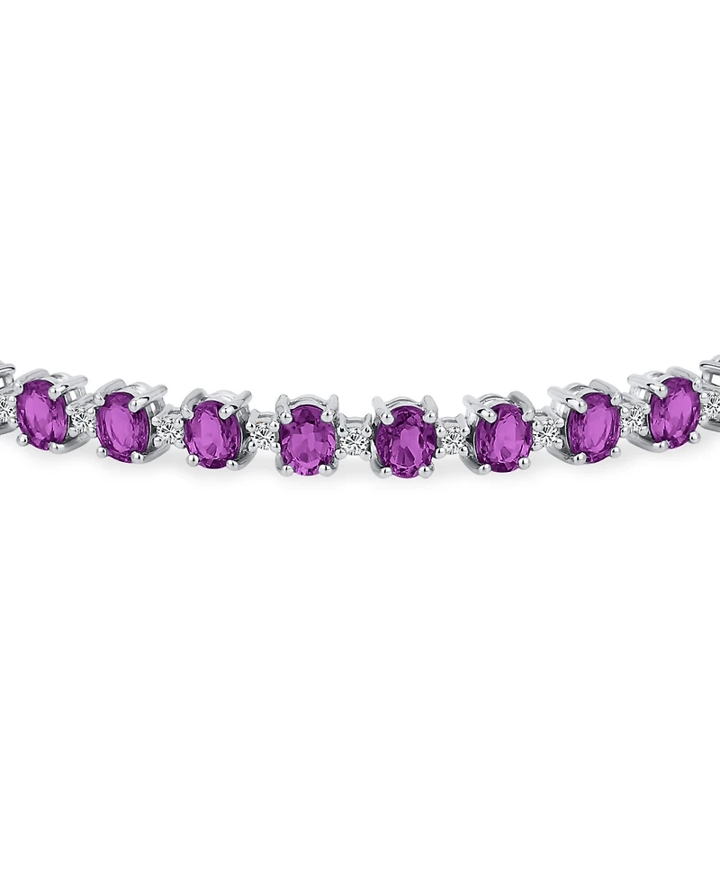 Bling Jewelry Alternating Oval Purple Amethyst Round White Zircon Tennis Bracelet Sterling Silver 7.25 Inch