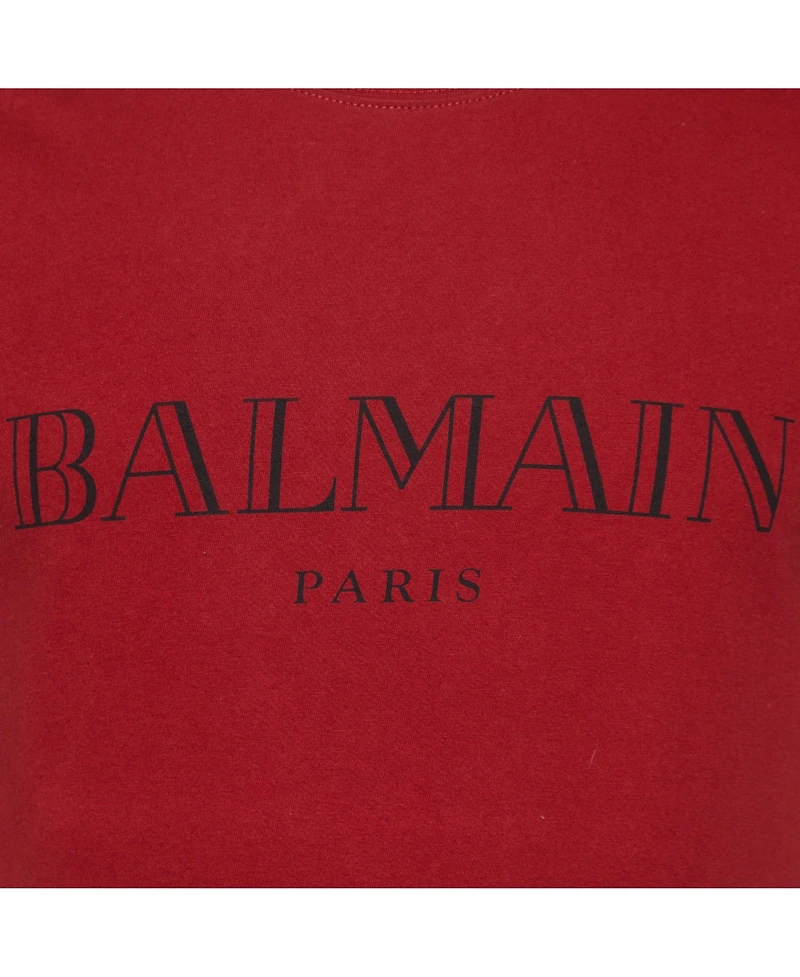 Pre-Owned Balmain Men's Red Logo Print Cotton Crew Neck T-Shirt