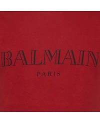 Pre-Owned Balmain Men's Red Logo Print Cotton Crew Neck T-Shirt