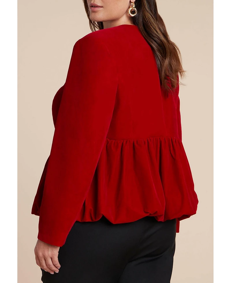 Eloquii Women's Velvet Peplum Bubble Hem Jacket