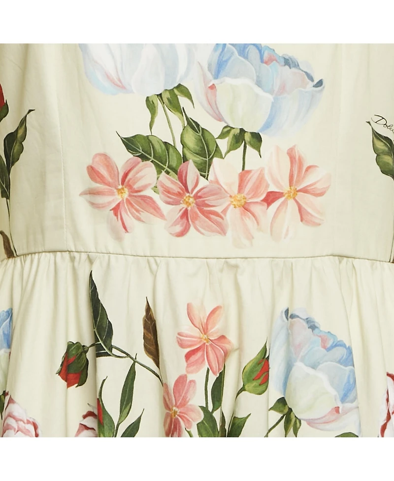 Pre-Owned Dolce & Gabbana Women's Light Green Floral Print Cotton Midi Dress