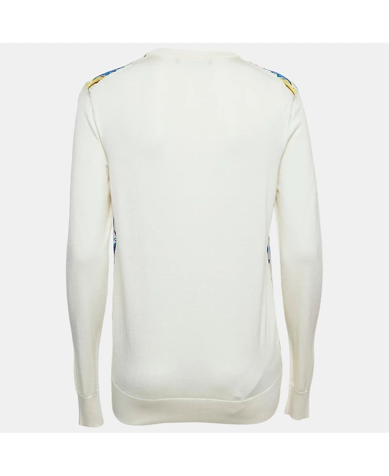 Pre-Owned Dolce & Gabbana Women's Multicolor/off-White Printed Silk Long Sleeve Top