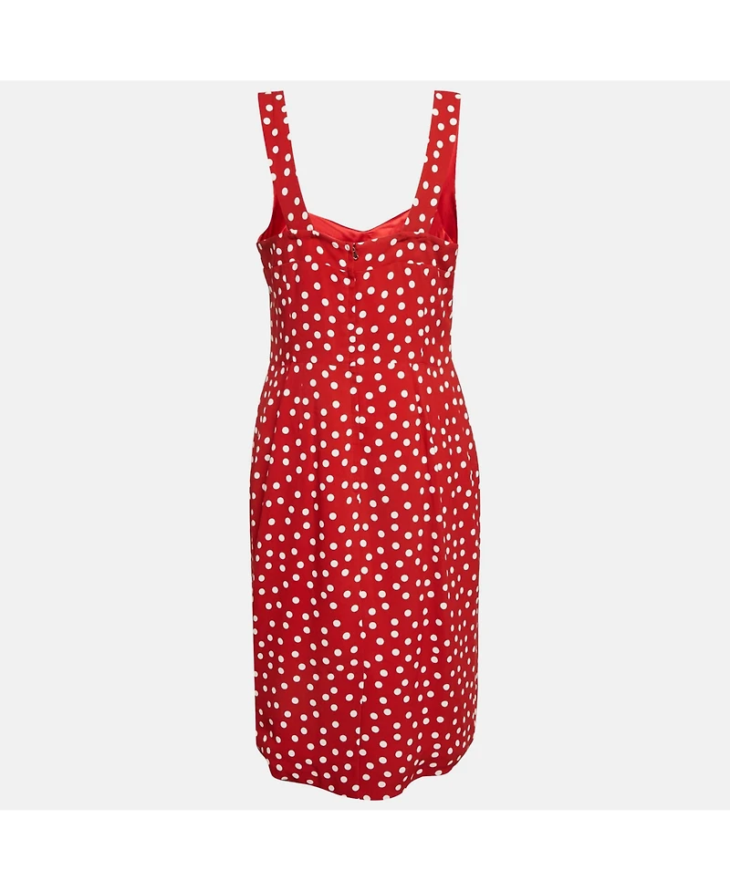 Pre-Owned Dolce & Gabbana Women's Red Polka Dots Crepe Sleeveless Midi Dress
