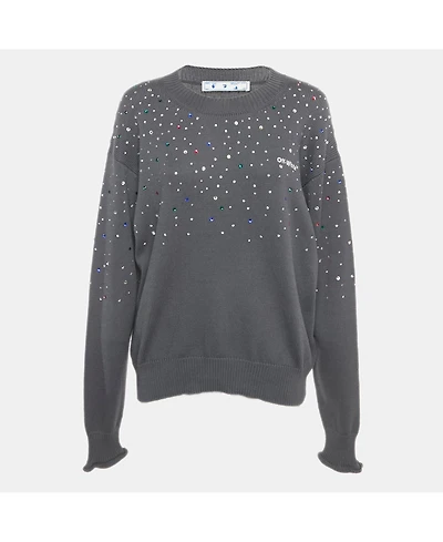 Pre-Owned Off-White Women's Grey Rib Knit Rhinestone Sweater