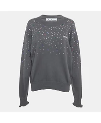 Pre-Owned Off-White Women's Grey Rib Knit Rhinestone Sweater