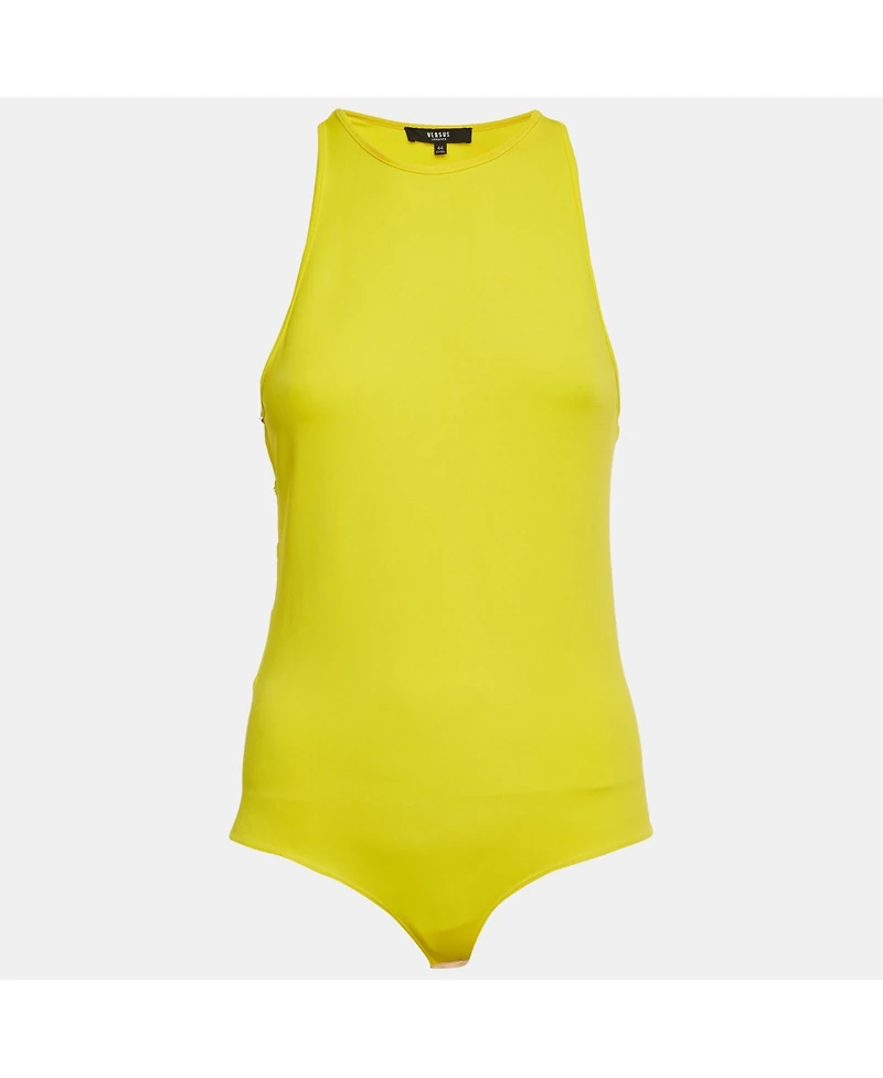 Pre-Owned Versace Women's Yellow Cut-Out Logo Detail Jersey Bodysuit
