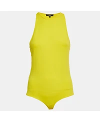 Pre-Owned Versace Women's Yellow Cut-Out Logo Detail Jersey Bodysuit