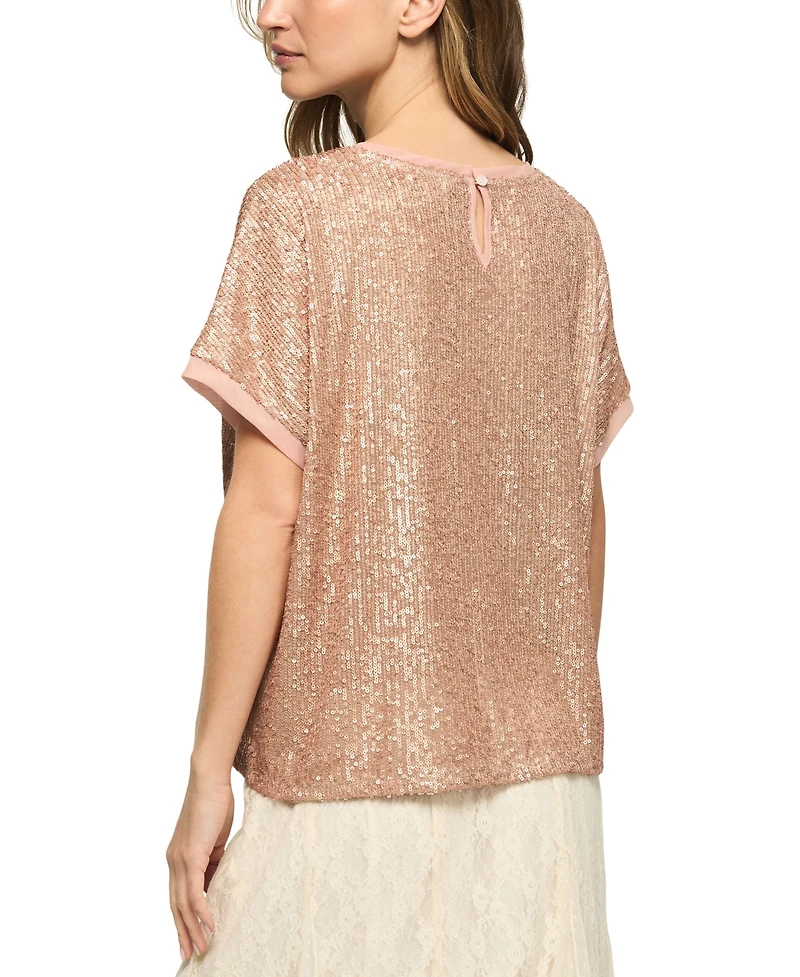 Lucky Brand Women's Sequin Short-Sleeve Top
