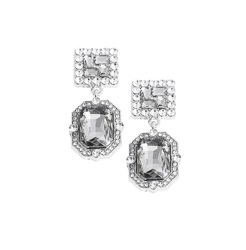 Sohi Women's Silver Crystal Drop Earrings