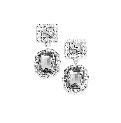 Sohi Women's Silver Crystal Drop Earrings