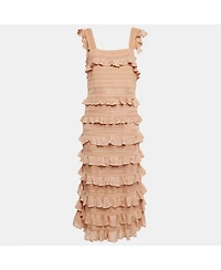 Pre-Owned Zimmermann Women's Beige Stretch Knit Illustration Frilled Dress