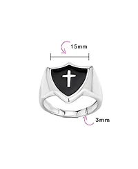 Bling Jewelry Religious Christian Shield Cross Signet Ring Natural Black Onyx Inlay Sterling Silver