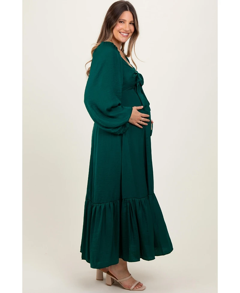 Pinkblush Maternity Emerald Bow Satin Maxi Dress