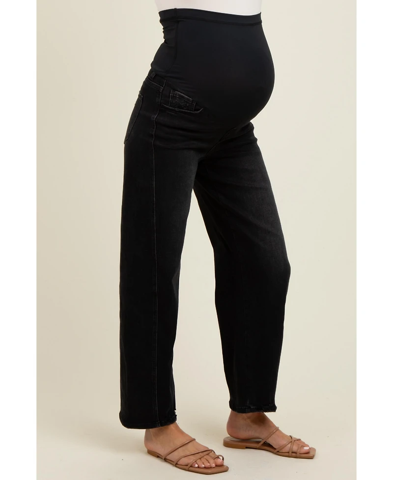 Pinkblush Maternity Lightly Distressed Panel Detail Barrel Jeans