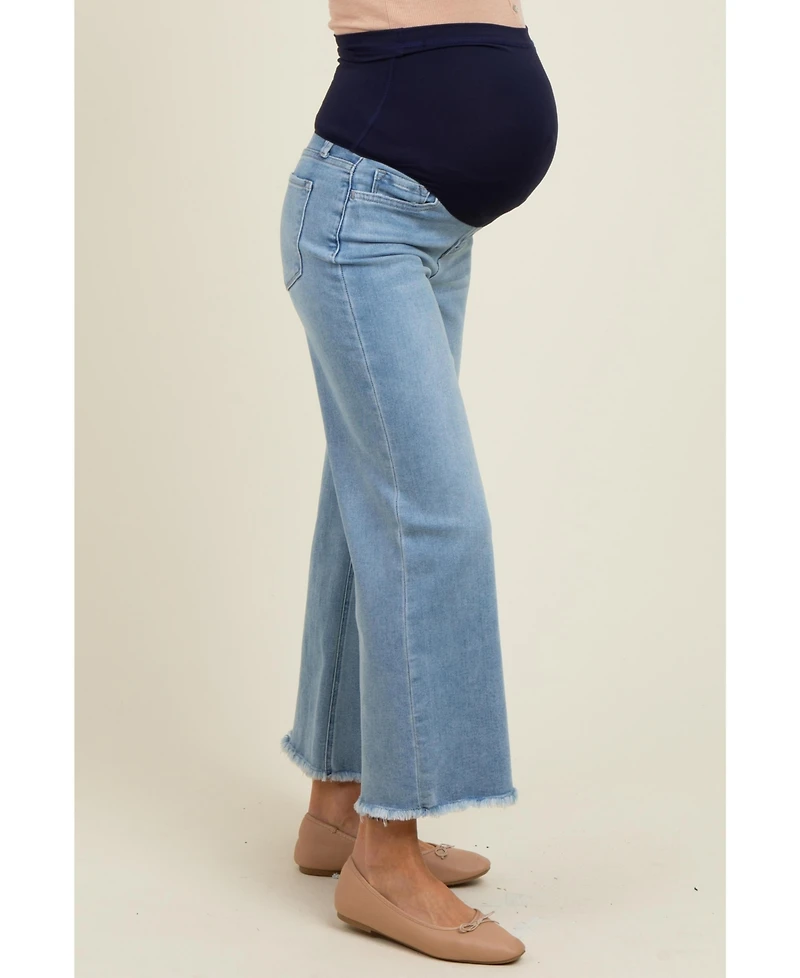 Pinkblush Maternity Blue Fringe Hem Ankle Wide Leg Jeans